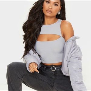 NWOT Grey Rib Sleeveless Cut Out Top